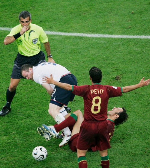 Wayne Rooney stamps on Ricardo Carvalho during the 2006 World Cup quarter-final against Portugal