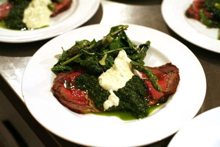 Skye served her beef and green sauce with horseradish cream, baby leeks and flowering peppery rocket © Lisa Barber