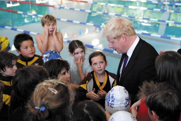 Boris Johnson makes a positive impression on the children at a primary schools swimming gala in Dulwich last week