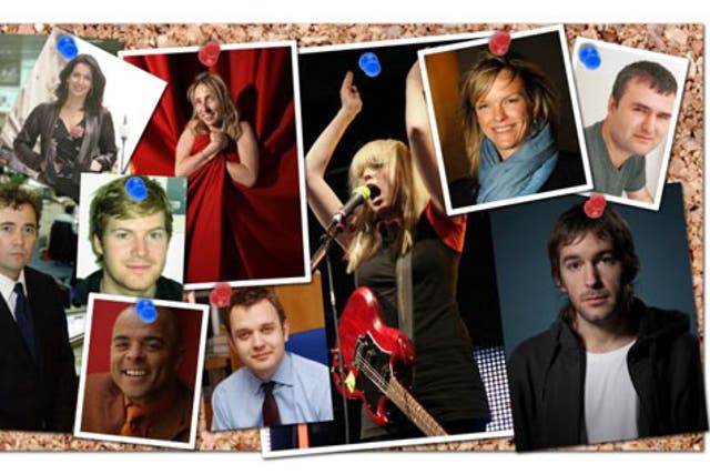Clockwise from top left: Simon Amstell (Nevermind the Buzzcocks), Mark Ronson, Will Lewis (Telegraph), Joanna Shields (Bebo), Sam Taylor-Wood, The Ting Tings, Elisabeth Murdoch (Shine), Nick Denton (Gawker Media), Juan Cabral (Fallon), Andy Coulson (Conse