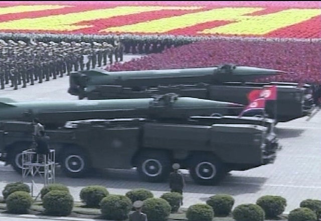 Missiles occupy pride of place during a massive military parade in Pyongyang to mark the 75th anniversary of the Korean People's Army