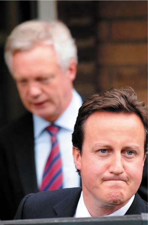 David Cameron joins the Conservative candidate David Davis at a school in Melton, near Hull, last night