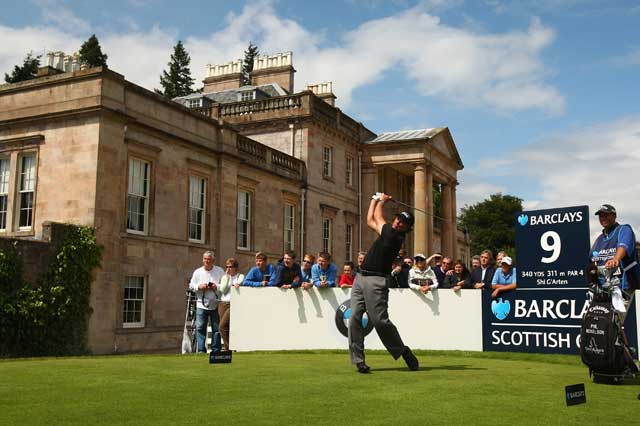 Phil Mickelson, the world No 2, hits his tee shot on the ninth hole in the Pro-Am yesterday at Loch Lomond