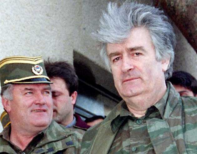 Bosnian Serb wartime leader Radovan Karadzic (right) and his general Ratko Mladic are seen on Mountain Vlasic in April 1995