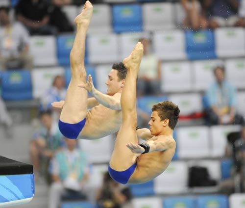 Blake Aldridge (left, with Tom Daley) was criticised for phoning his mumduring the final