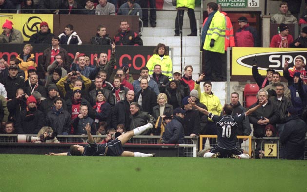 Di Canio celebrates his famous FA Cup winner at Old Trafford