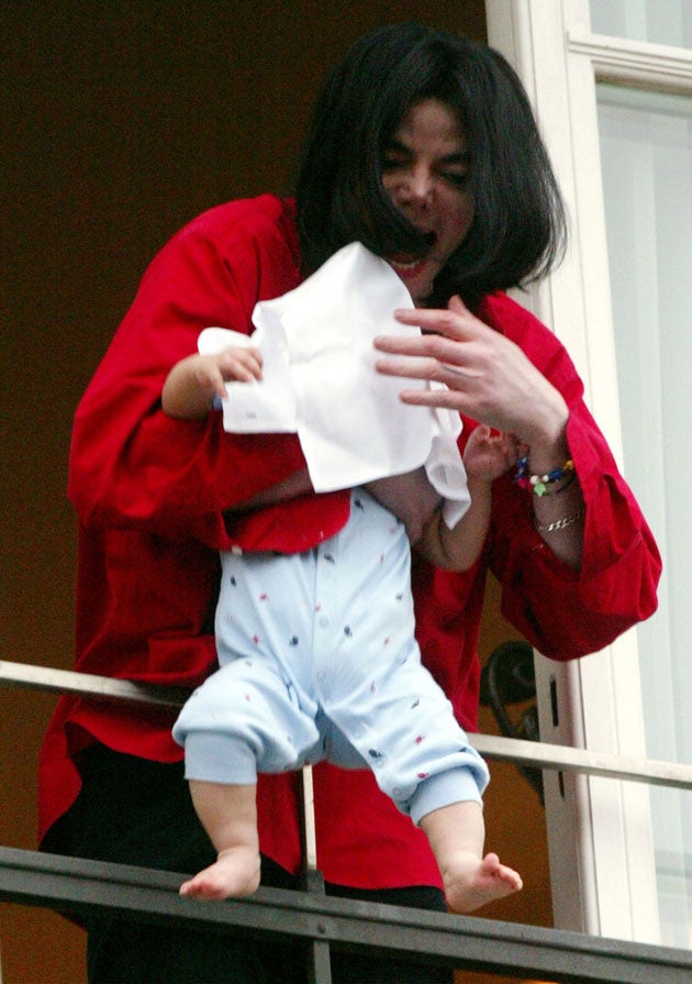 In November, 2002 Jackson brought his newborn son onto the balcony of his hotel room in Berlin and briefly extended the baby over the railing, causing widespread outrage.