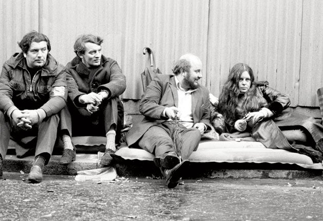Left to right: John Hume, Austin Currie, O'Hanlon and Bernadette Devlin during a 48-hour sit-in and hunger strike outside Downing Street in October 1971