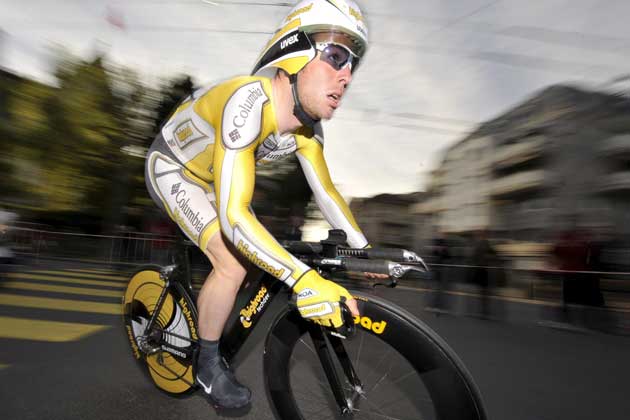 Mark Cavendish rides the prologuein the Tour de Romandie in Lausanne last week
