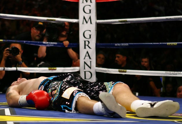 Hatton after his frightening two-round demolition by Filipino Manny Pacquiao last weekend