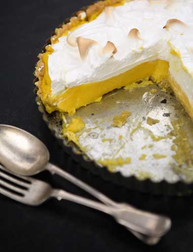 Lemon meringue pie is intensely sweet and sharp