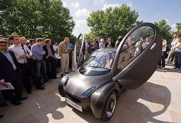 The lightweight hydrogen-powered Riversimple car, capable of speeds up to 50mph, is revealed yesterday