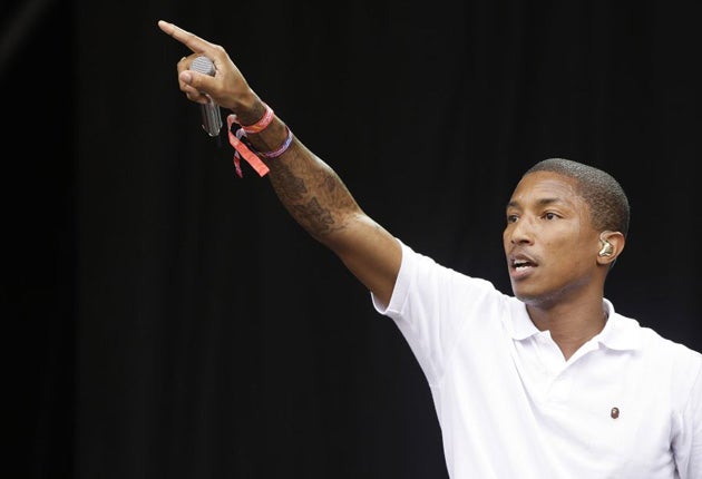 Pharrell-Williams performing with N.E.R.D. on the Pyramid Stage at Glastonbury