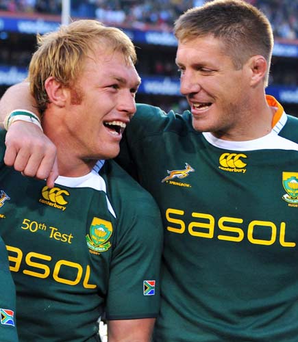 Schalk Burger (left) of South Africa received an eight-week ban for gouging while his team-mate Bakkies Botha was suspended for two weeks