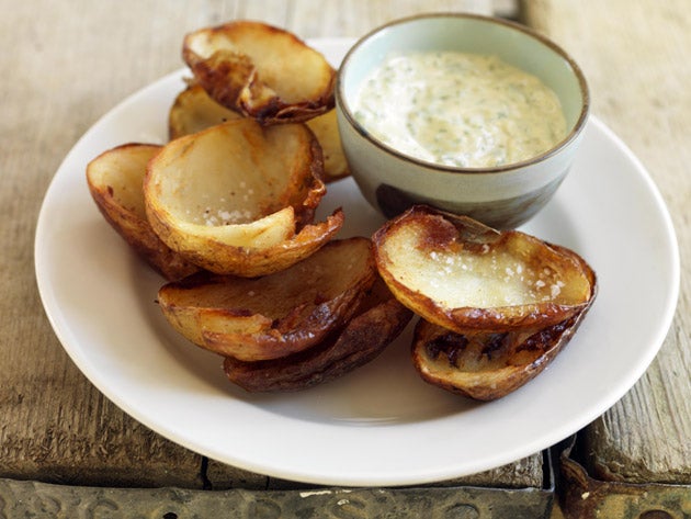 Serve the potato skins with the mayonnaise