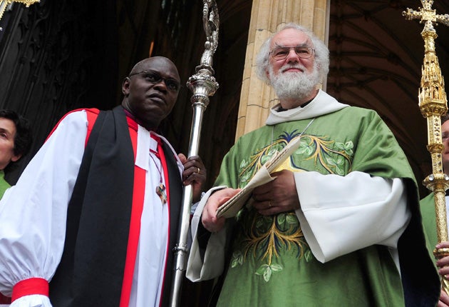 Dr John Sentamu, left, who retired as Archbishop of York last year, and Dr Rowan Williams, the former Archbishop of Canterbury