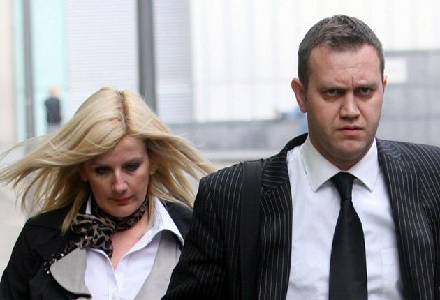 <p>Paul Page with his wife, who was acquitted in the fraud trial </p>