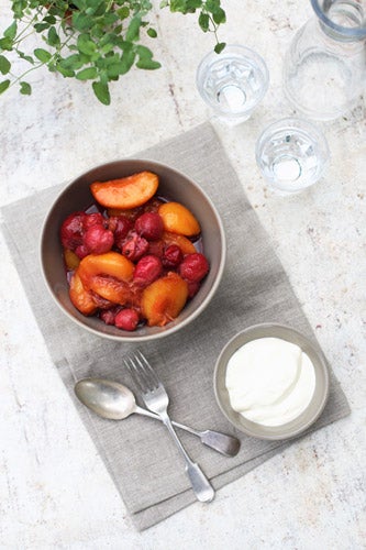 Serve the peaches chilled with thick and creamy Greek-style yoghurt