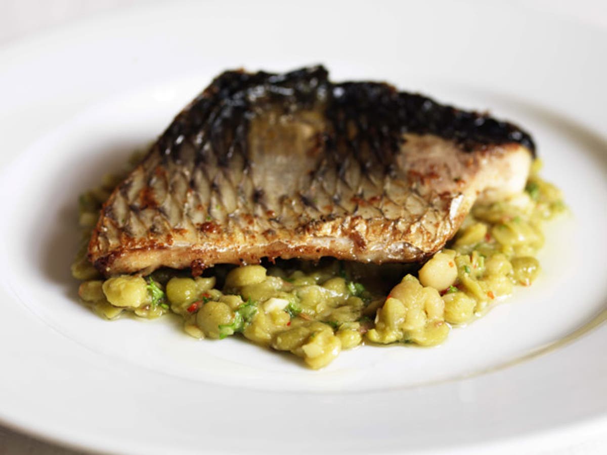 Roast silver mullet with green split peas and cumin The Independent