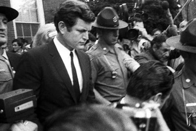 Ted Kennedy is escorted from court after pleading guilty to leaving the scene of the Chappaquiddick incident