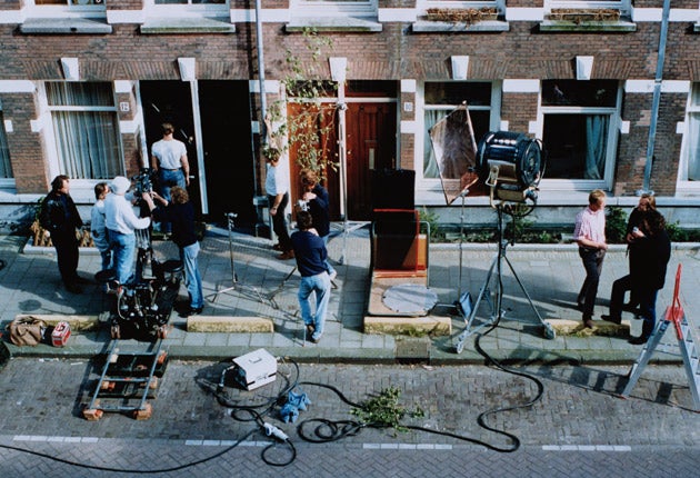 A film crew on location