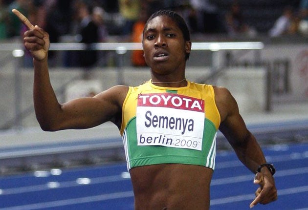 Caster Semenya crossing the line forworld championship gold in Berlin lastmonth before controversy eruptedover the issue of her gender