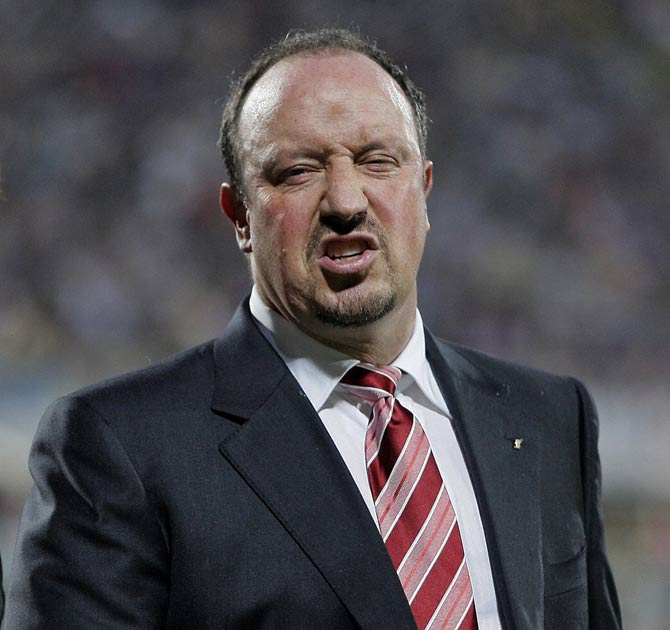 Rafael Benitez shows his frustration in Florence after Liverpool were defeated 2-0 in the Champions League by Fiorentina