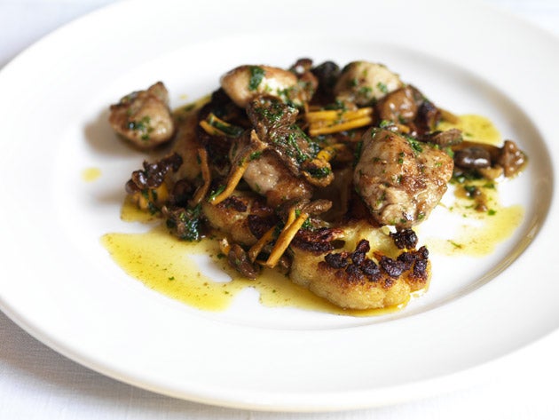 To serve, put a slice of cauliflower on each plate and arrange the sweetbreads and chanterelles on top