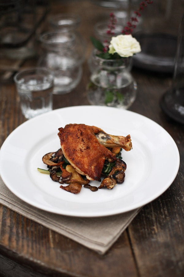 Guinea fowl is delicate enough not to overpower the lovely taste of the mushrooms