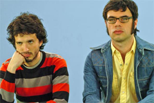 The return of the musical comedy act Flight of the Conchords to the UK after five years has been described as a much-needed respite to the &quot;outrageous politicking&quot; of the post-general election period.