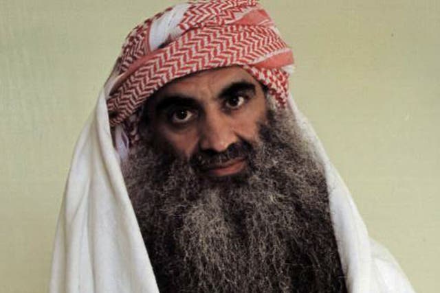 <p>Khalid Sheikh Mohammed in a photo, reportedly taken by the International Red Cross, which purports to show him at Guantanamo Bay</p>