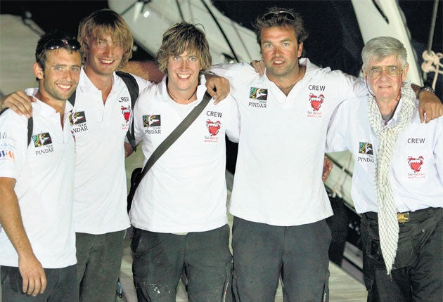 The five British yachtsmen, from left, Sam Usher, Oliver Young, Luke Porter, Oliver Smith and David Bloomer