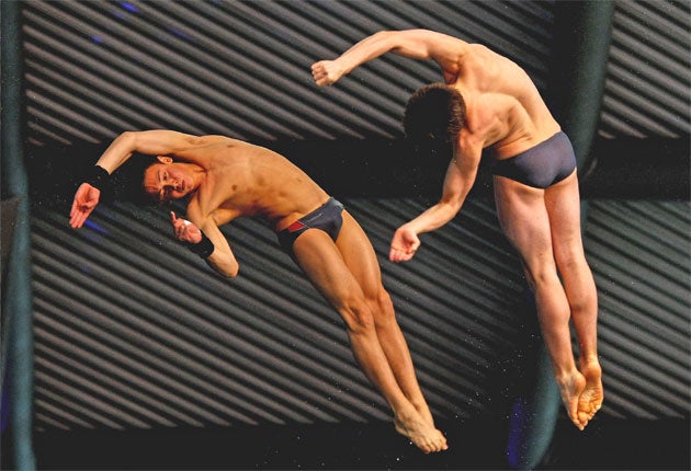 Britain's Tom Daley and Max Brick competing together - Daley has a triceps tear