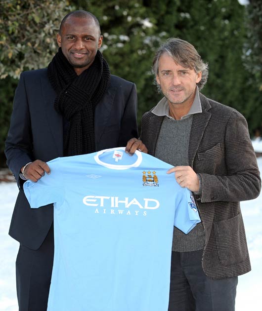 Roberto Mancini (right) is delighted to team up again with Patrick Vieira, but is the midfielder well past his best?