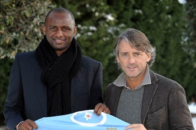Roberto Mancini (right) is delighted to team up again with Patrick Vieira, but is the midfielder well past his best?