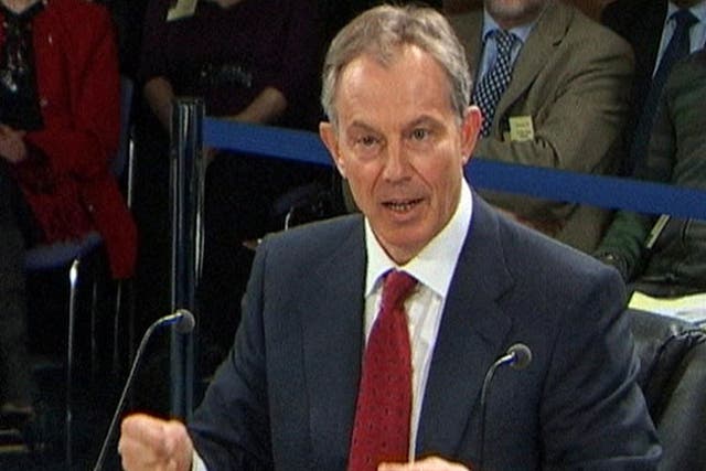 Former prime minister Tony Blair speaks at the Chilcot inquiry last Friday