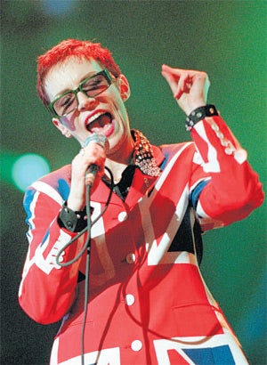 A suitably attired Annie Lennox sings a medley of Eurythmics hits at The Brit Awards