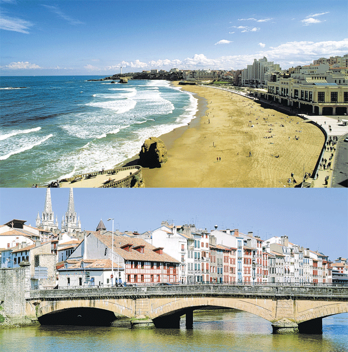 Worlds apart: Biarritz (top) and Bayonne (bottom)