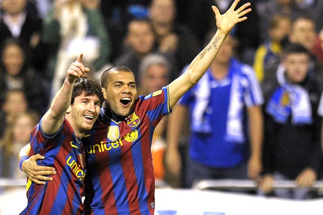 <p>Lionel Messi and Dani Alves previously spent eight seasons alongside each other at Barcelona </p>