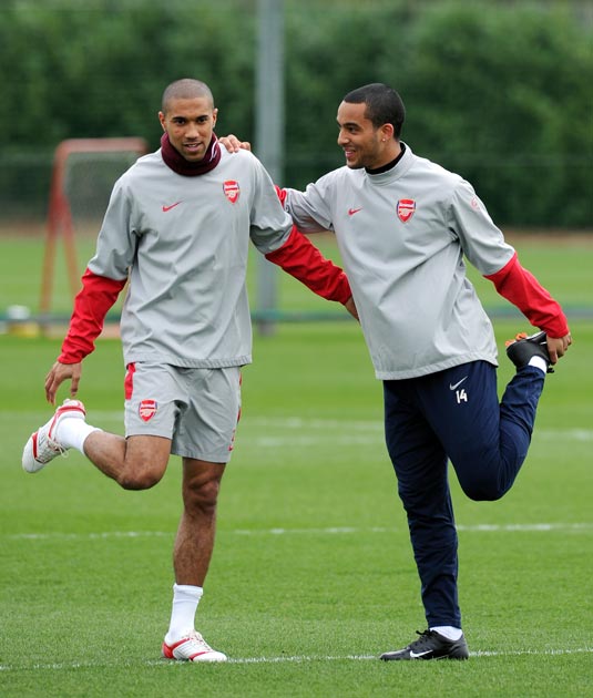 Clichy pictured training with Theo Walcott