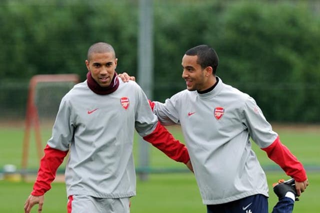Clichy pictured training with Theo Walcott