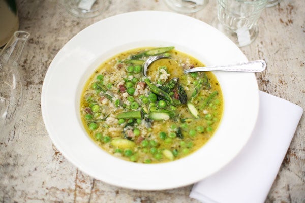 Rice, pancetta and pea soup | The Independent | The Independent