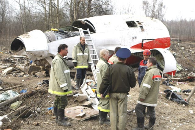 Wreckage at the site of the Smolensk plane crash in 2010