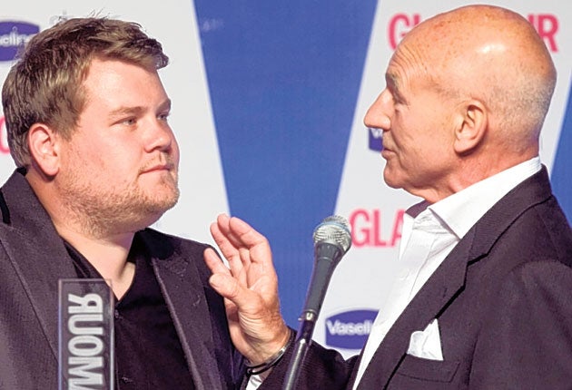 James Corden and Patrick Stewart square off at the 2010 Glamour Awards