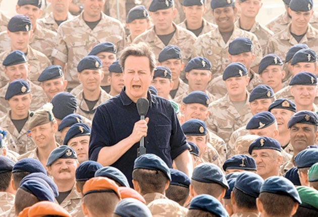 David Cameron at Camp Bastion in Helmand Province, Afghanistan, in 2010