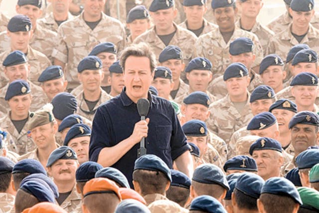 David Cameron at Camp Bastion in Helmand Province, Afghanistan, in 2010