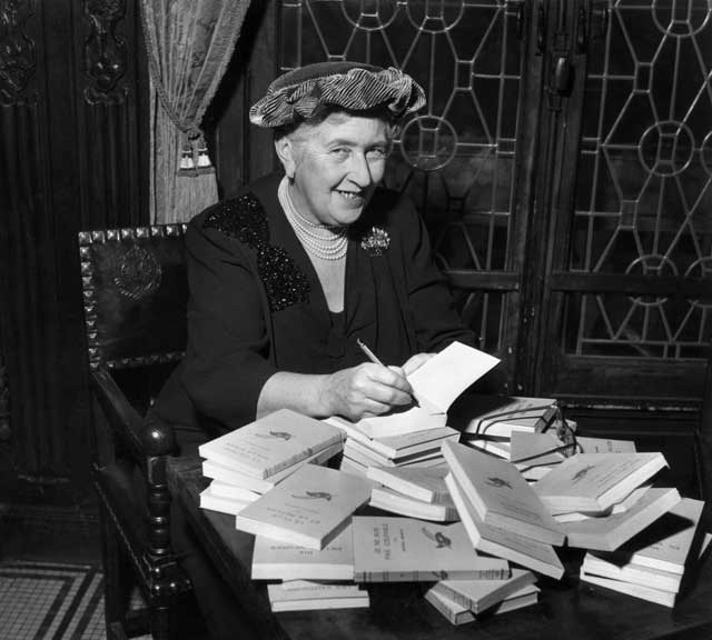 <p>Agatha Christie signs French editions in 1965</p>