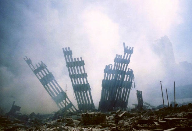 The remains of the Twin Towers after the 9/11 attacks