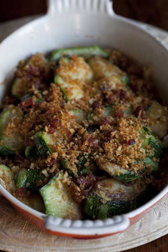 Add flavour to marrows with chopped-up cooking chorizo and breadcrumbs