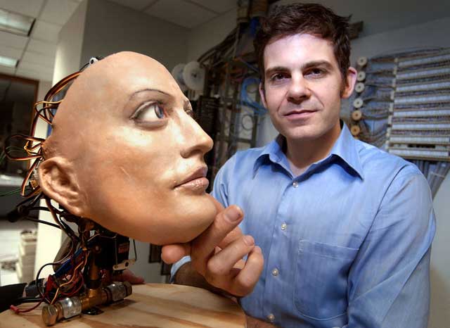 Ahead of the game: David Hanson with his animated robot head, Hertz